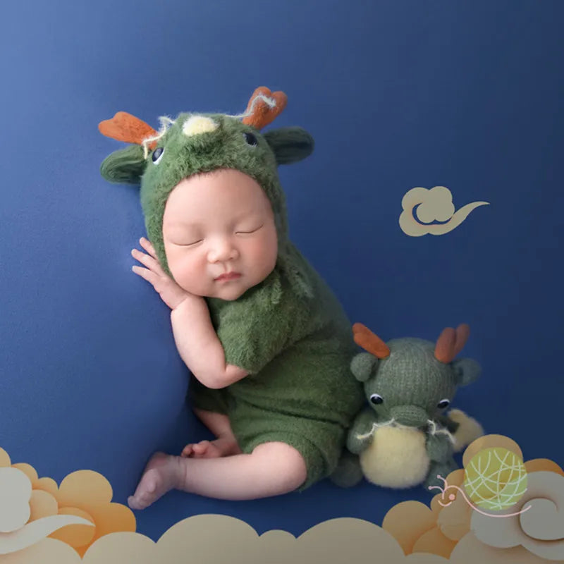 Baby Foto-Kostüm Grüner Drache, 3-Teilig