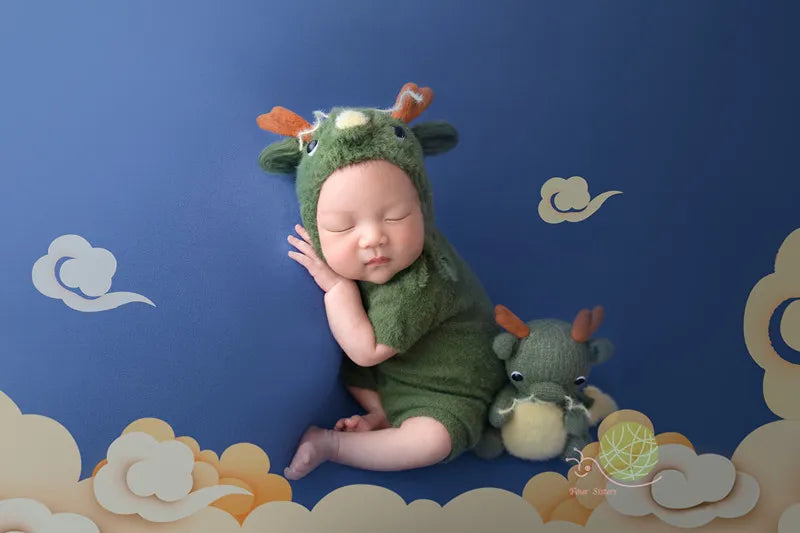 Baby Foto-Kostüm Grüner Drache, 3-Teilig